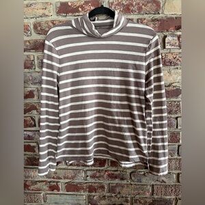 NOT FOR SALE 
Madewell Whisper Cotton Turtleneck Striped Long Sleeve Top Taupe